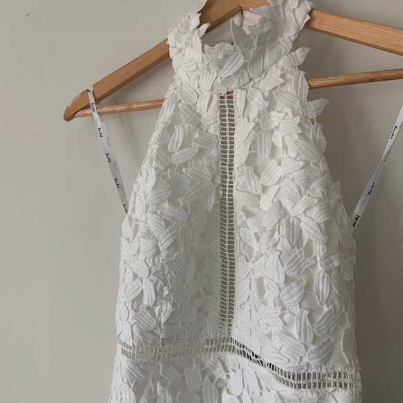 Bardot Lace Overlay Halter Dress White - Picture 4 of 7